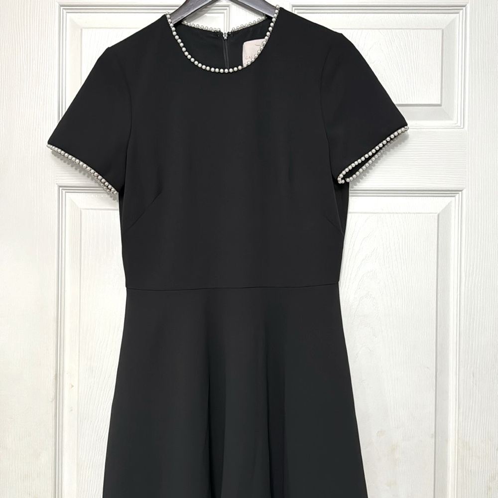 GAL MEETS GLAM NWT Victoria Pearl Trimmed Black Short Sleeve Zipper Dress Sz 12
